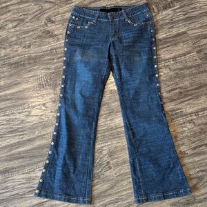 Vintage Rocawear Blue Flare Women's Jeans with button/bead Detail - 11